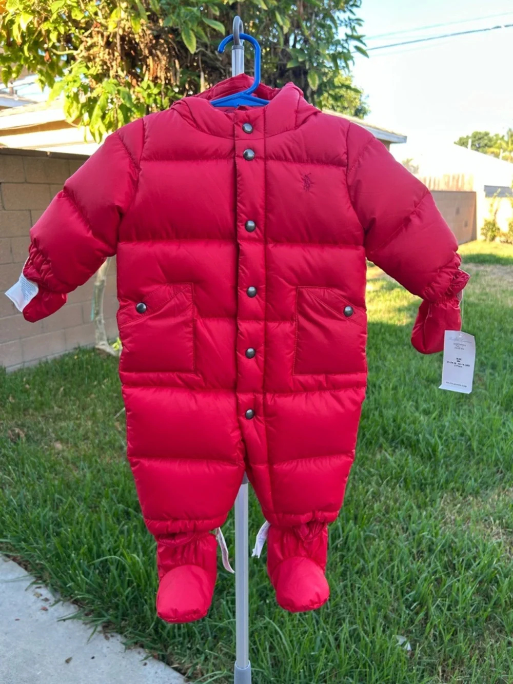 Ralph Lauren Red Quilted Puffer One-Piece Footie